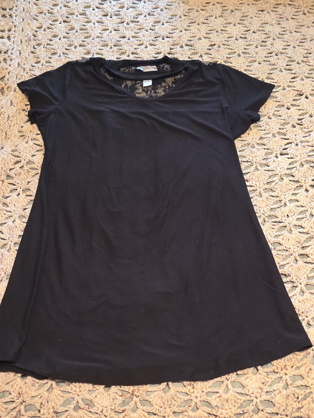 just be Black Short Sleeve Tee with Lace Back